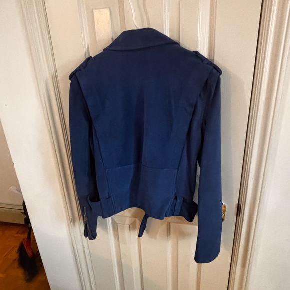 Club Monaco cobalt blue leather Moto jacket - Picture 6 of 9